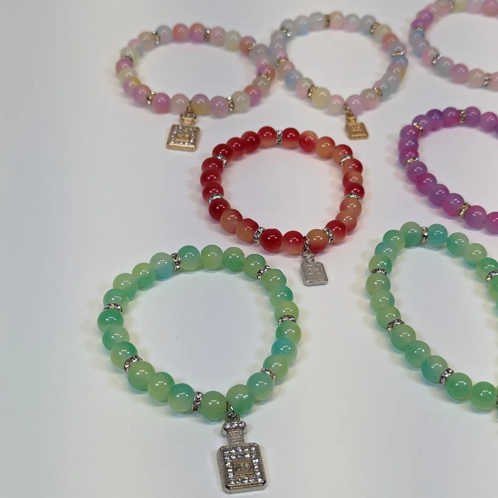 Stretch Bracelets w/ Perfume Bottle Charm & Glass Beads Assorted - 7/9 Available - Picture 3 of 4